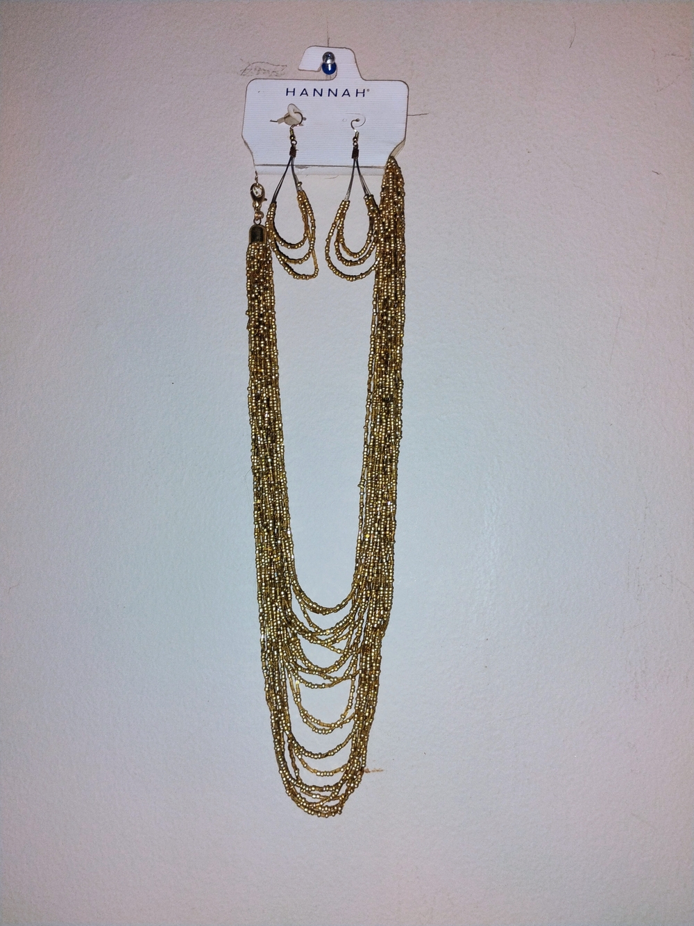 Hannah Gold Multi-Strand Beaded Necklace with Matching Earrings